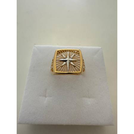 ANELLO Uomo ORO 18 Karati 750 GIALLO BIANCO Bicolore Con ROSA DEI VENTI Quadrato