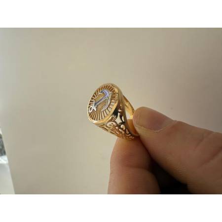 ANELLO Da Uomo In ORO 18 Karati 750% GIALLO E BIANCO Bicolore Rotondo Con Ancora