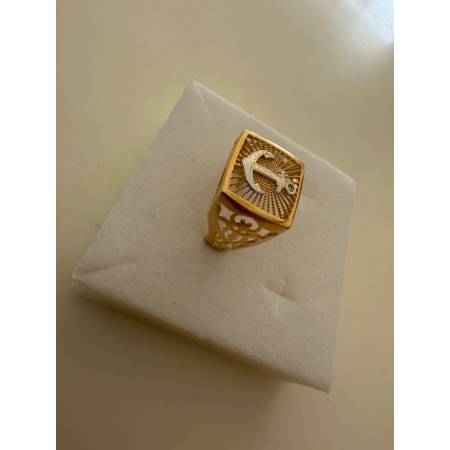 ANELLO Da Uomo ORO 18 Karati 750% GIALLO E BIANCO Bicolore Con ANCORA Quadrato