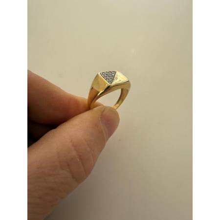 ANELLO Da Uomo In ORO 18 Karati 750% GIALLO BIANCO Bicolore Quadrato Con Zirconi