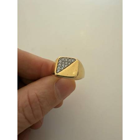 ANELLO Da Uomo In ORO 18 Karati 750% GIALLO BIANCO Bicolore Quadrato Con Zirconi