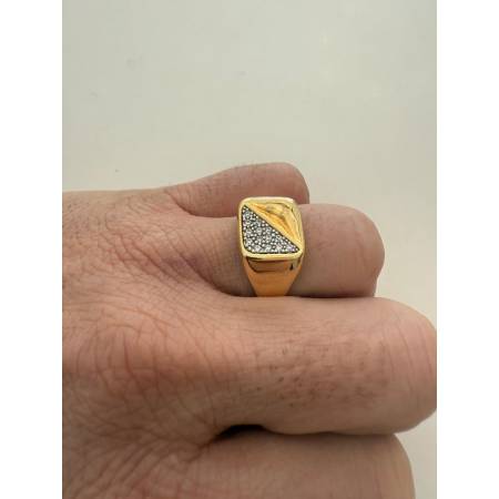 ANELLO Da Uomo In ORO 18 Karati 750% GIALLO BIANCO Bicolore Quadrato Con Zirconi