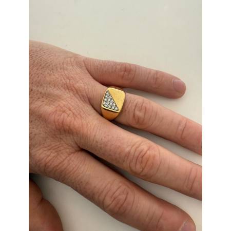 ANELLO Da Uomo In ORO 18 Karati 750% GIALLO BIANCO Bicolore Quadrato Con Zirconi