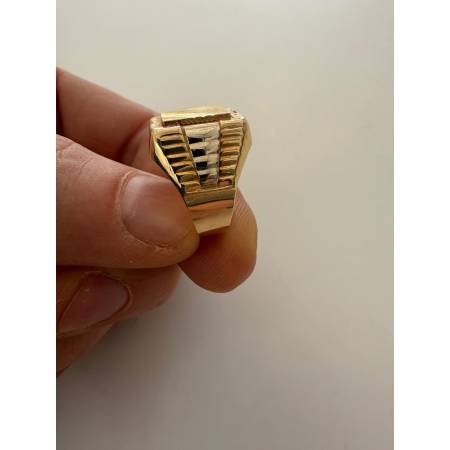 ANELLO Uomo ORO 18 Karati 750% GIALLO BIANCO Bicolore Quadrato Lucido E Satinato