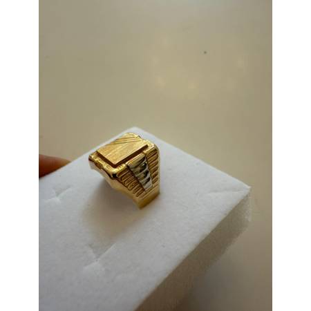 ANELLO Uomo ORO 18 Karati 750% GIALLO BIANCO Bicolore Quadrato Lucido E Satinato