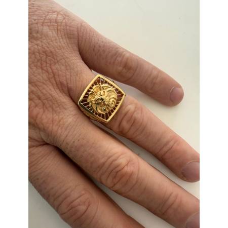 ANELLO Da Uomo In ORO GIALLO 18 KARATI 750% Modello Quadrato Con TESTA DI LEONE