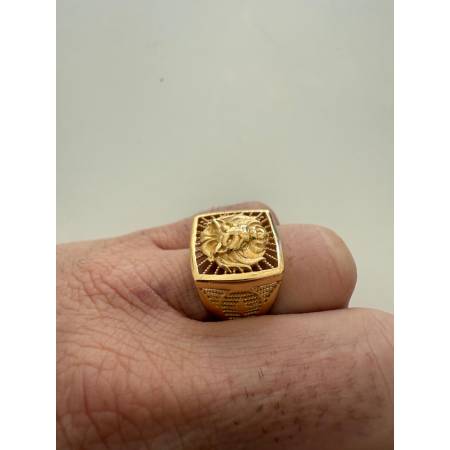 ANELLO Da Uomo In ORO GIALLO 18 KARATI 750% Modello Quadrato Con TESTA DI LEONE