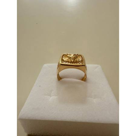 ANELLO Da Uomo In ORO GIALLO 18 KARATI 750% Modello Quadrato Con TESTA DI LEONE