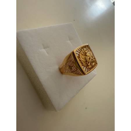 ANELLO Da Uomo In ORO GIALLO 18 KARATI 750% Modello Quadrato Con TESTA DI LEONE