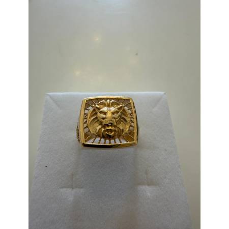ANELLO Da Uomo In ORO GIALLO 18 KARATI 750% Modello Quadrato Con TESTA DI LEONE