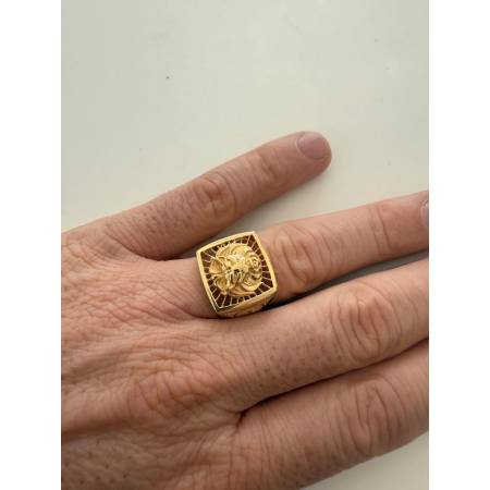 ANELLO Da Uomo In ORO GIALLO 18 KARATI 750% Modello Quadrato Con TESTA DI LEONE