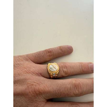 ANELLO Da Uomo In ORO 18 Karati 750% GIALLO BIANCO Bicolore Rotondo Con Zircone