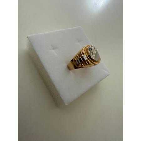 ANELLO Da Uomo In ORO 18 Karati 750% GIALLO BIANCO Bicolore Rotondo Con Zircone