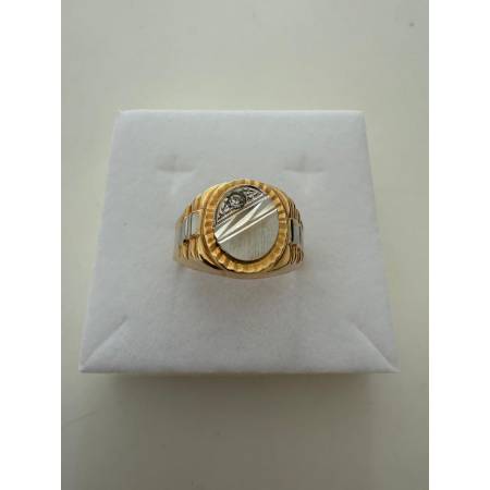 ANELLO Da Uomo In ORO 18 Karati 750% GIALLO BIANCO Bicolore Rotondo Con Zircone
