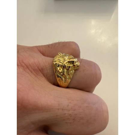 ANELLO Da Uomo In ORO GIALLO 18 KARATI 750% Modello Con TESTA DI LEONE Lucido