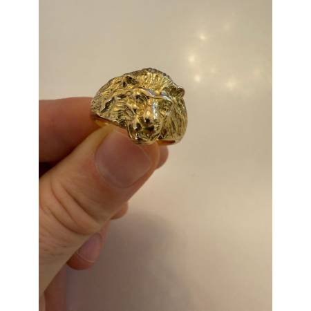 ANELLO Da Uomo In ORO GIALLO 18 KARATI 750% Modello Con TESTA DI LEONE Lucido