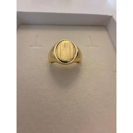 ANELLO Da UOMO In ORO GIALLO 18 KARATI 750% Con CENTRALE OVALE LUCIDO E Piatto