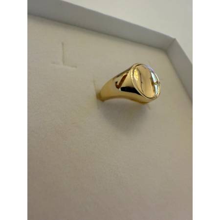 ANELLO Da UOMO In ORO GIALLO 18 KARATI 750% Con CENTRALE OVALE LUCIDO E Piatto