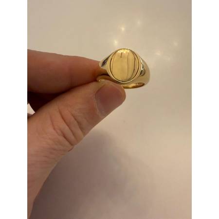 ANELLO Da UOMO In ORO GIALLO 18 KARATI 750% Con CENTRALE OVALE LUCIDO E Piatto