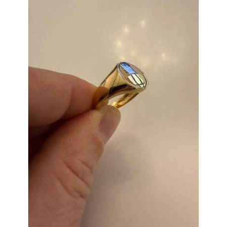 ANELLO Da UOMO In ORO GIALLO 18 KARATI 750% Con CENTRALE OVALE LUCIDO E Piatto