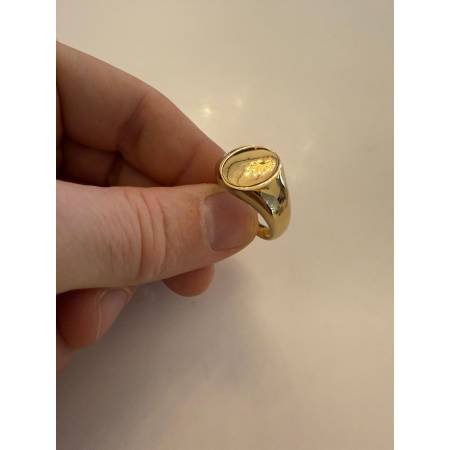ANELLO Da UOMO In ORO GIALLO 18 KARATI 750% Con CENTRALE OVALE LUCIDO E Piatto