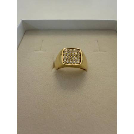 ANELLO Da Uomo In ORO GIALLO 18 Karati 750/1000 Centrale Quadrato Con Zirconi