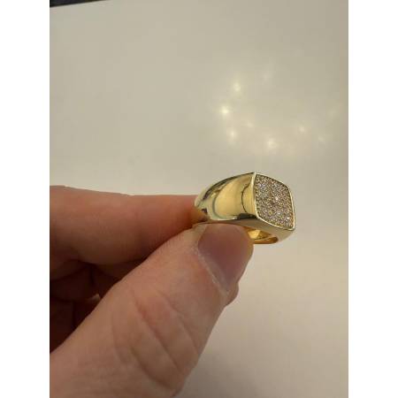 ANELLO Da Uomo In ORO GIALLO 18 Karati 750/1000 Centrale Quadrato Con Zirconi