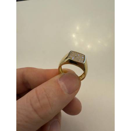 ANELLO Da Uomo In ORO GIALLO 18 Karati 750/1000 Centrale Quadrato Con Zirconi