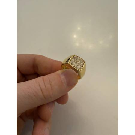 ANELLO Da Uomo In ORO GIALLO 18 Karati 750/1000 Centrale Quadrato Con Zirconi