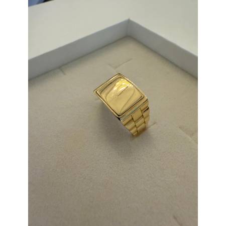 ANELLO UOMO ORO GIALLO 18 KARATI 750% Con CENTRALE QUADRATO LUCIDO Liscio Piatto