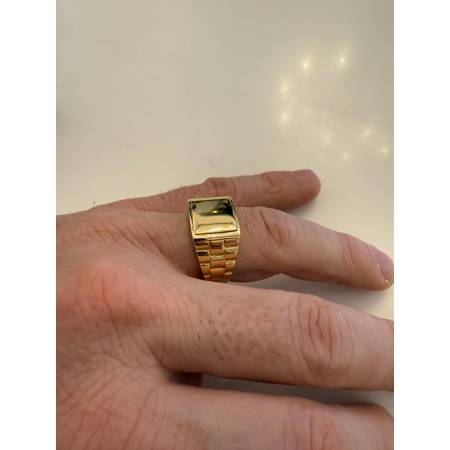 ANELLO UOMO ORO GIALLO 18 KARATI 750% Con CENTRALE QUADRATO LUCIDO Liscio Piatto