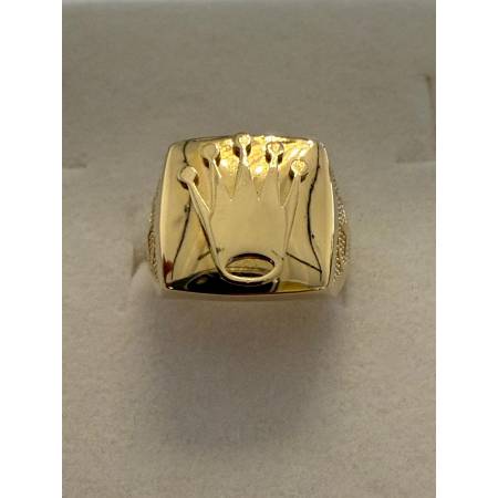 ANELLO Da UOMO ORO GIALLO 18 KARATI 750% Modello Quadrato Con CORONA LOGO ROLEX