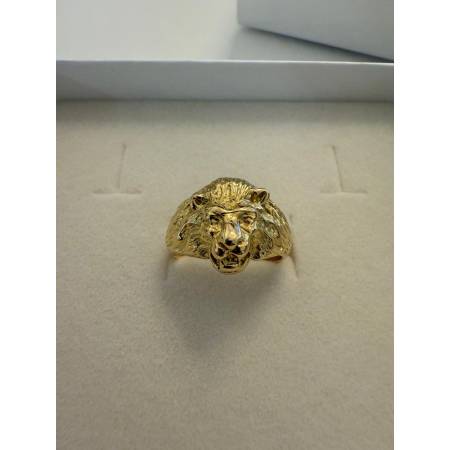ANELLO Da Uomo In ORO GIALLO 18 KARATI 750% Modello Con TESTA DI LEONE Lucido