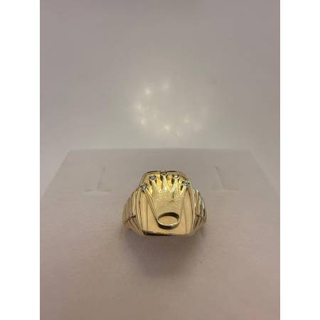 ANELLO Da Uomo ORO GIALLO 18 KARATI 750% Con LOGO CORONA ROLEX E Zirconi Bianchi