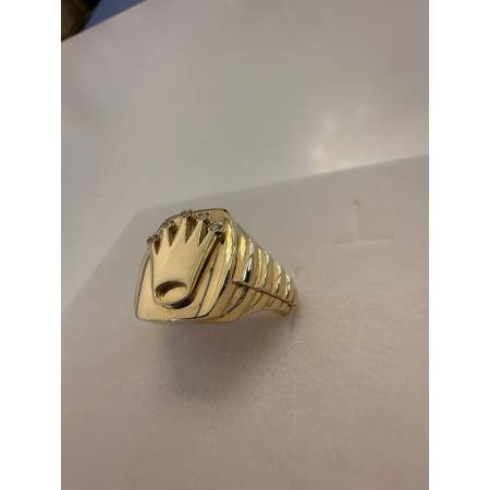 ANELLO Da Uomo ORO GIALLO 18 KARATI 750% Con LOGO CORONA ROLEX E Zirconi Bianchi