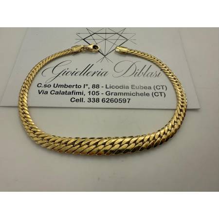 BRACCIALE ORO GIALLO 18 Karati 750% Donna Maglia Catena SERPENTINA Piatta Lucida
