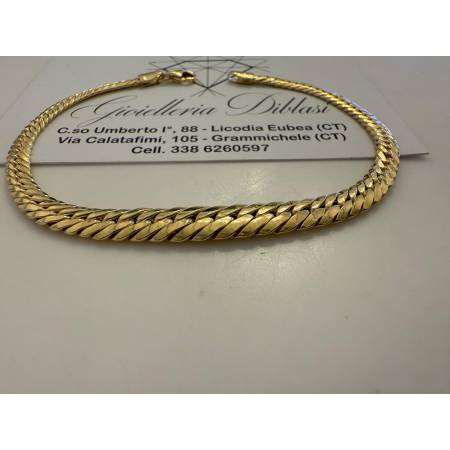 BRACCIALE ORO GIALLO 18 Karati 750% Donna Maglia Catena SERPENTINA Piatta Lucida