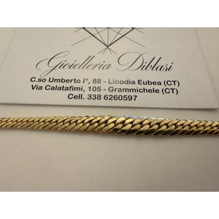BRACCIALE ORO GIALLO 18 Karati 750% Donna Maglia Catena SERPENTINA Piatta Lucida