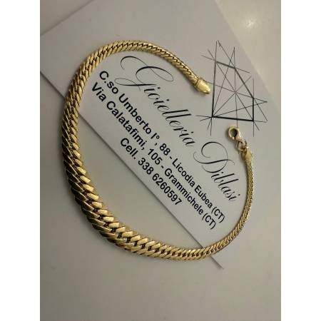 BRACCIALE ORO GIALLO 18 Karati 750% Donna Maglia Catena SERPENTINA Piatta Lucida