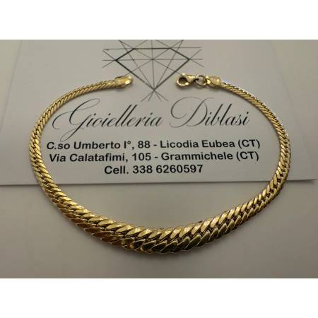 BRACCIALE ORO GIALLO 18 Karati 750% Donna Maglia Catena SERPENTINA Piatta Lucida