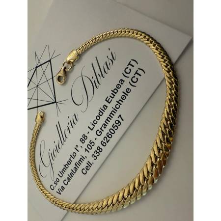 BRACCIALE ORO GIALLO 18 Karati 750% Donna Maglia Catena SERPENTINA Piatta Lucida