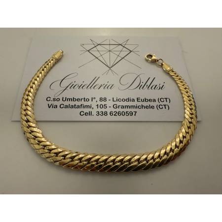 BRACCIALE ORO GIALLO 18 Karati 750% Donna Maglia Catena SERPENTINA Piatta Lucida