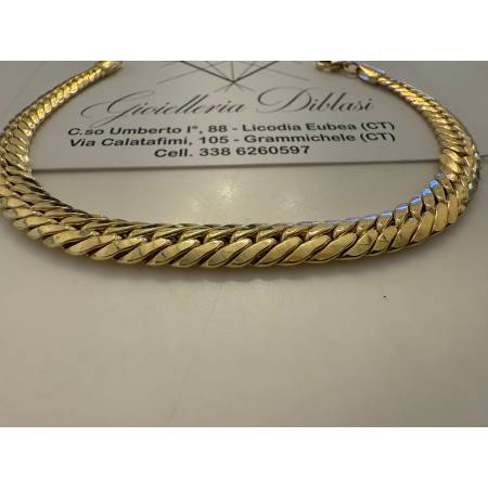 BRACCIALE ORO GIALLO 18 Karati 750% Donna Maglia Catena SERPENTINA Piatta Lucida