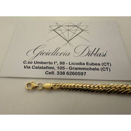 BRACCIALE ORO GIALLO 18 Karati 750% Donna Maglia Catena SERPENTINA Piatta Lucida
