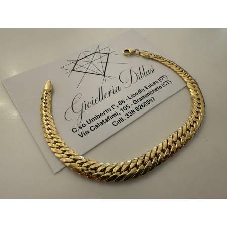 BRACCIALE ORO GIALLO 18 Karati 750% Donna Maglia Catena SERPENTINA Piatta Lucida