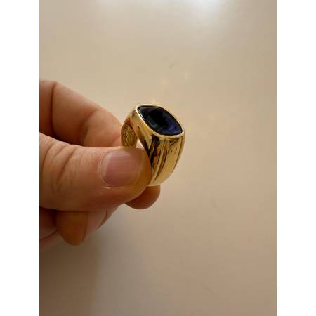 ANELLO Da Uomo ORO 18 Karati 750% GIALLO Lucido Squadrato Con Pietra ONICE NERA