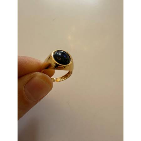 ANELLO Da Uomo In ORO 18 Karati 750% GIALLO Lucido Con Pietra ONICE NERA Ovale