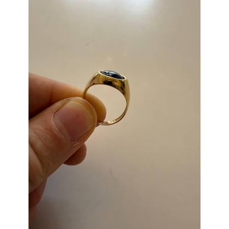 ANELLO Da Uomo In ORO 18 Karati 750% GIALLO Lucido Con Pietra ONICE NERA Ovale