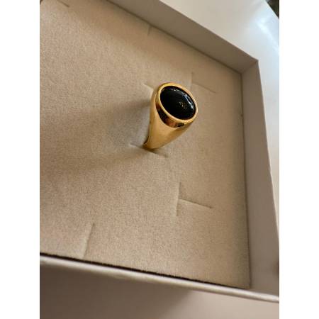 ANELLO Da Uomo In ORO 18 Karati 750% GIALLO Lucido Con Pietra ONICE NERA Ovale