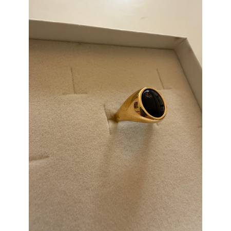 ANELLO Da Uomo In ORO 18 Karati 750% GIALLO Lucido Con Pietra ONICE NERA Ovale